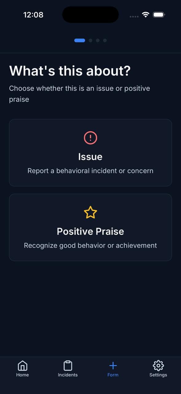 Haven mobile incident reporting form allowing teachers to quickly report behavioral issues or positive praise for students